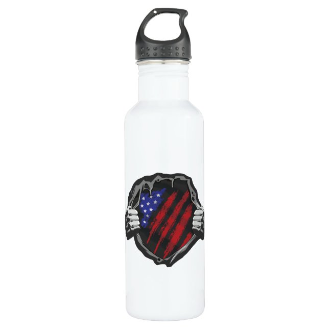 USA Superhero Costume Flag Stainless Steel Water Bottle (Front)