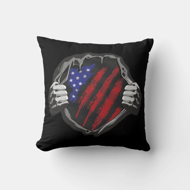 USA Superhero Costume Flag Throw Pillow (Front)