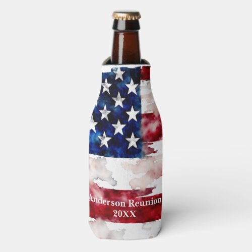 USA Surname Name Custom Flag Colors Reunion Bottle Cooler