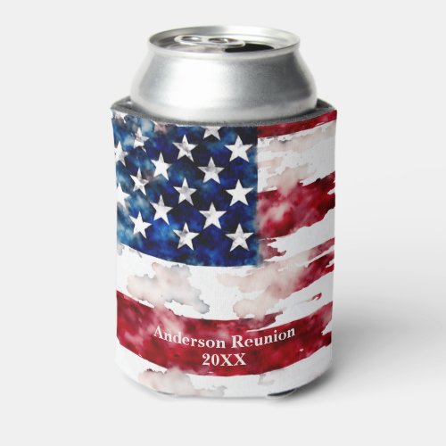 USA Surname Name Custom Flag Colors Reunion Can Cooler
