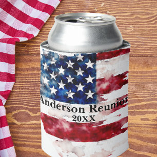 USA Surname Name Custom Flag Colors Reunion Can Cooler