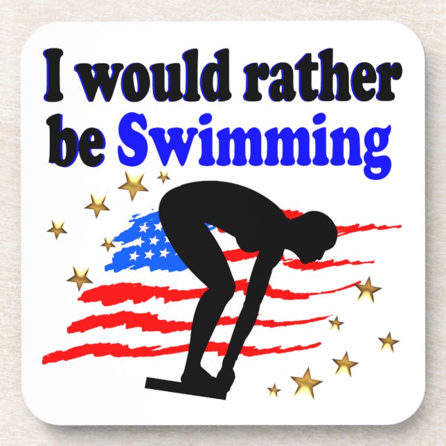 USA SWIMMER DESIGN I WOULD RATHER BE SWIMMING BEVERAGE COASTER (Front)