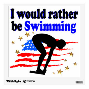 USA SWIMMER DESIGN I WOULD RATHER BE SWIMMING WALL STICKER