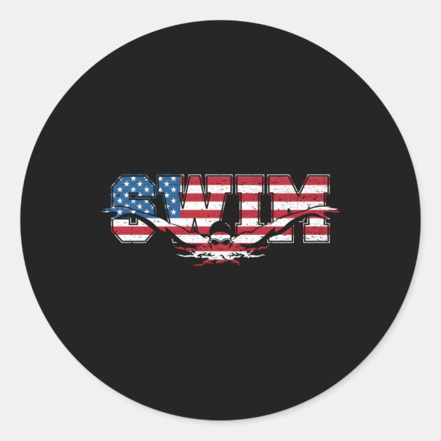 Usa Swimming Style Swim Us Flag With Swimmer Classic Round Sticker (Front)