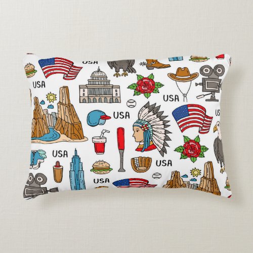 USA Symbols Vintage Seamless Pattern Accent Pillow