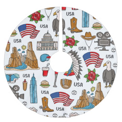 USA Symbols Vintage Seamless Pattern Brushed Polyester Tree Skirt