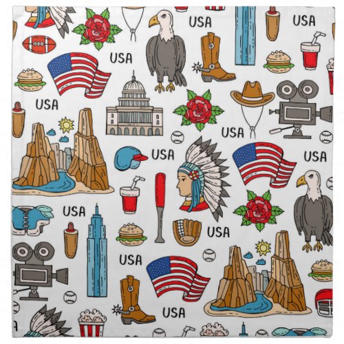 USA Symbols Vintage Seamless Pattern Cloth Napkin