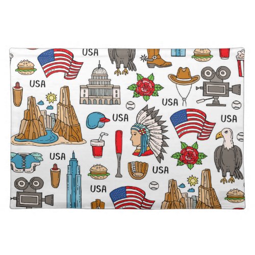 USA Symbols Vintage Seamless Pattern Cloth Placemat