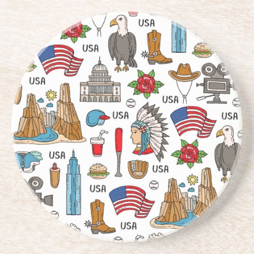 USA Symbols Vintage Seamless Pattern Coaster