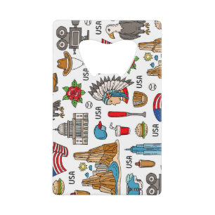 USA Symbols Vintage Seamless Pattern Credit Card Bottle Opener