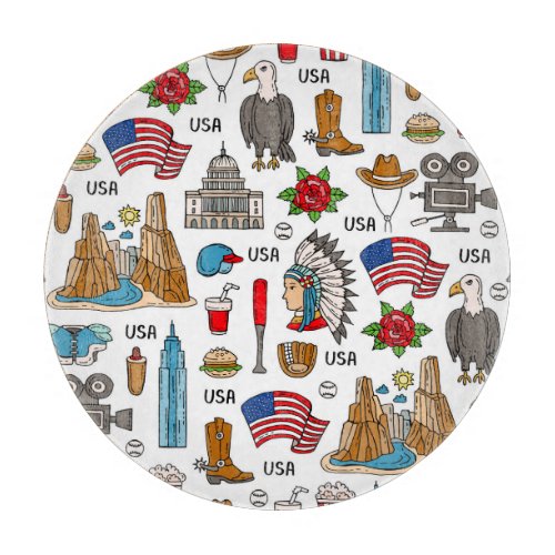 USA Symbols Vintage Seamless Pattern Cutting Board