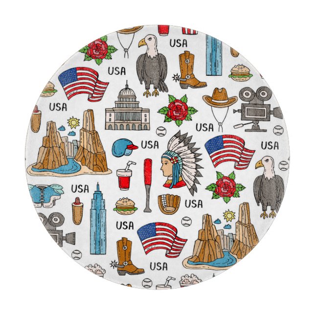 USA Symbols Vintage Seamless Pattern Cutting Board (Front)