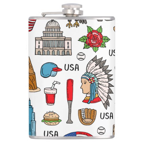USA Symbols Vintage Seamless Pattern Flask