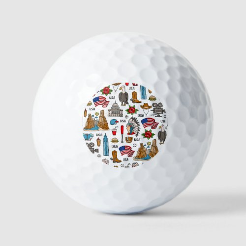 USA Symbols Vintage Seamless Pattern Golf Balls