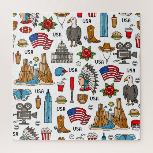 USA Symbols Vintage Seamless Pattern Jigsaw Puzzle