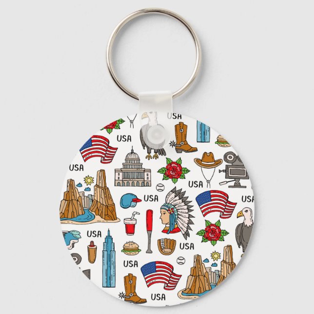 USA Symbols Vintage Seamless Pattern Keychain (Front)