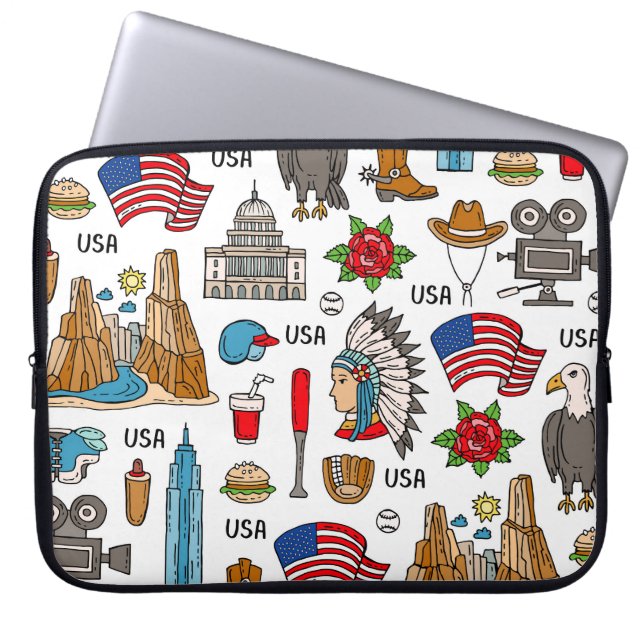 USA Symbols Vintage Seamless Pattern Laptop Sleeve (Front)