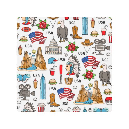 USA Symbols Vintage Seamless Pattern Metal Print