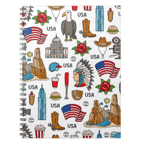 USA Symbols Vintage Seamless Pattern Notebook