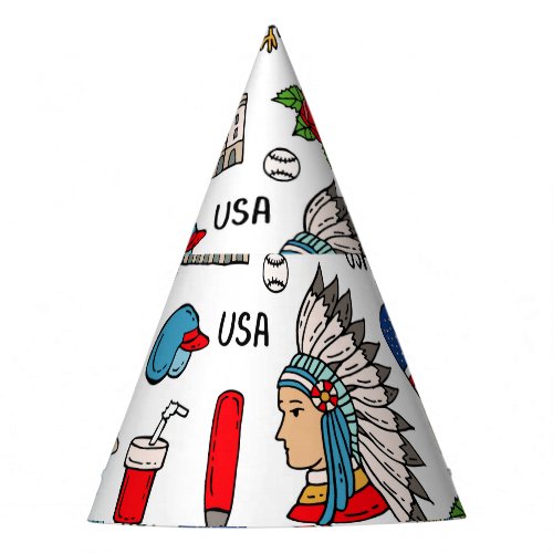 USA Symbols Vintage Seamless Pattern Party Hat