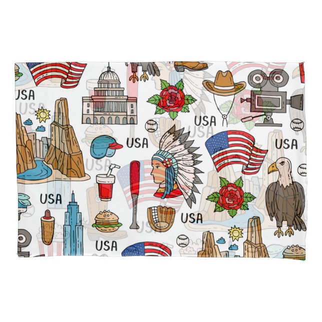 USA Symbols Vintage Seamless Pattern Pillow Case (Front)
