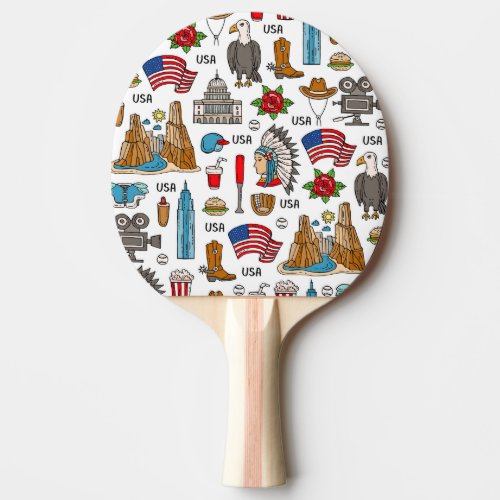 USA Symbols Vintage Seamless Pattern Ping Pong Paddle