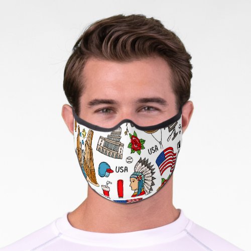 USA Symbols Vintage Seamless Pattern Premium Face Mask