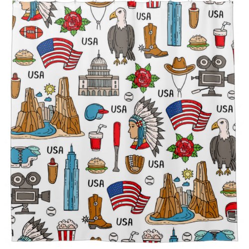 USA Symbols Vintage Seamless Pattern Shower Curtain