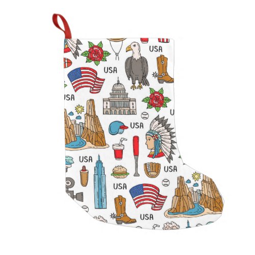 USA Symbols Vintage Seamless Pattern Small Christmas Stocking