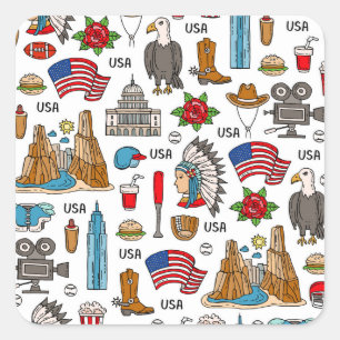 USA Symbols Vintage Seamless Pattern Square Sticker