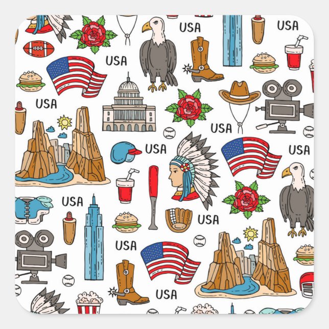 USA Symbols Vintage Seamless Pattern Square Sticker (Front)