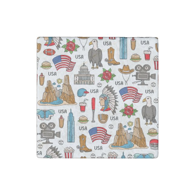 USA Symbols Vintage Seamless Pattern Stone Magnet (Front)
