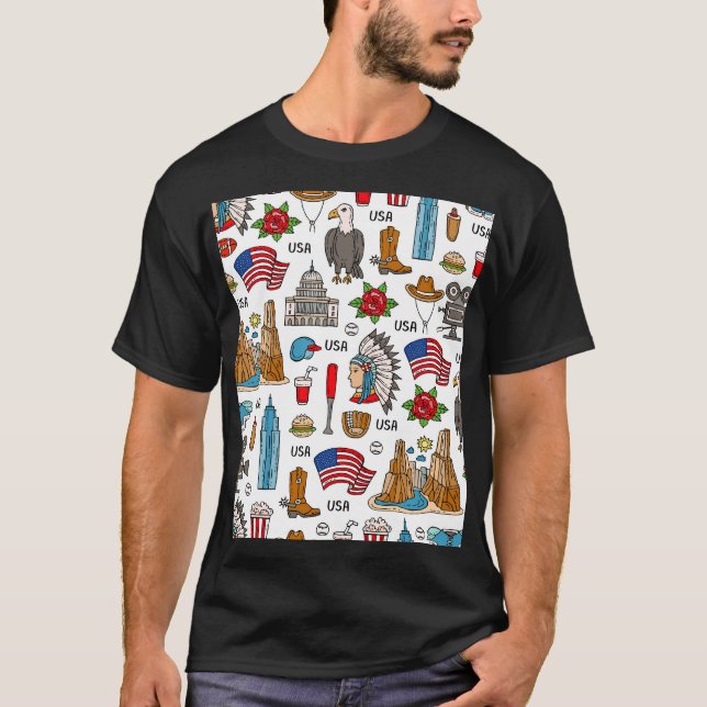 USA Symbols Vintage Seamless Pattern T-Shirt (Front)