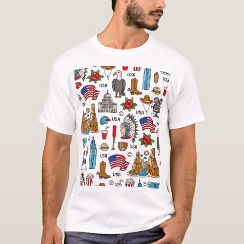 USA Symbols Vintage Seamless Pattern T_Shirt