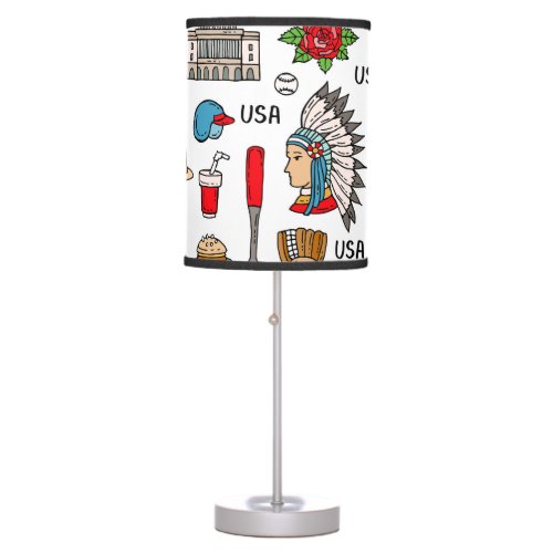 USA Symbols Vintage Seamless Pattern Table Lamp