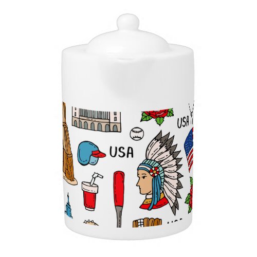USA Symbols Vintage Seamless Pattern Teapot