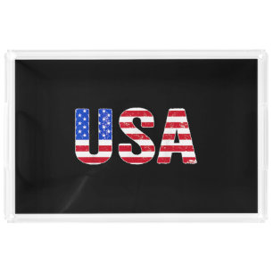 USA T Shirt Patriotic American Flag Men Women Kids Acrylic Tray