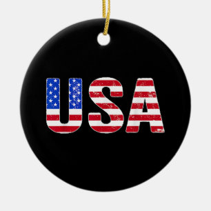 USA T Shirt Patriotic American Flag Men Women Kids Ceramic Ornament
