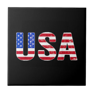USA T Shirt Patriotic American Flag Men Women Kids Ceramic Tile