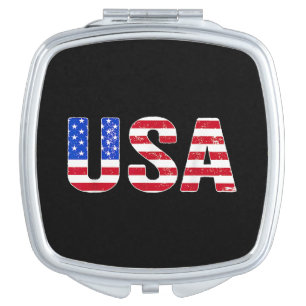 USA T Shirt Patriotic American Flag Men Women Kids Compact Mirror
