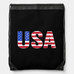 USA T Shirt Patriotic American Flag Men Women Kids Drawstring Bag