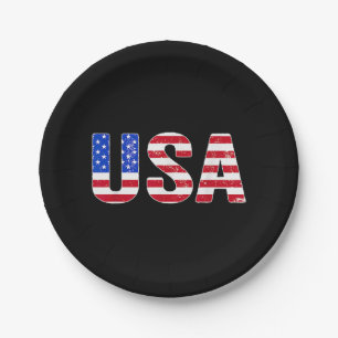 USA T Shirt Patriotic American Flag Men Women Kids Paper Plates