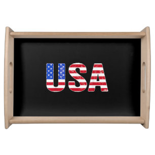 USA T Shirt Patriotic American Flag Men Women Kids Serving Tray