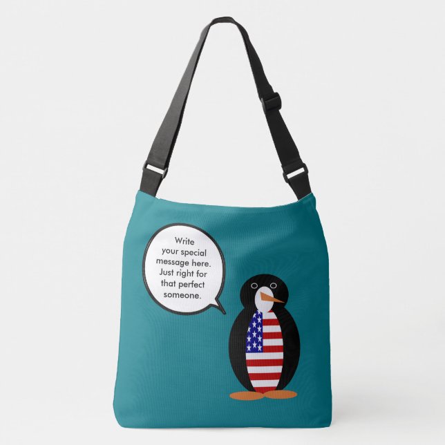 USA Talking Ms. Penguin Personalized Crossbody Bag (Front)