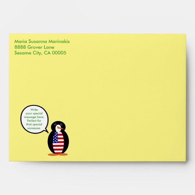 USA Talking Ms. Penguin Personalized Envelope (Front)