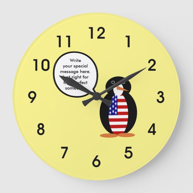 USA Talking Ms. Penguin Personalized Large Clock (Front)