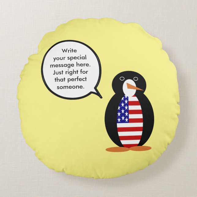 USA Talking Ms. Penguin Personalized Round Pillow (Front)