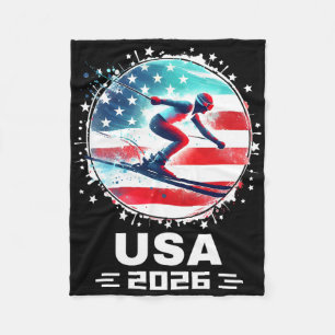 Usa Team 2026 United States American Flag Skiing U Fleece Blanket