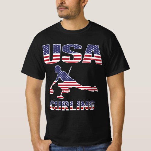 USA Team Curling Player _ American Flag Winter Spo T_Shirt
