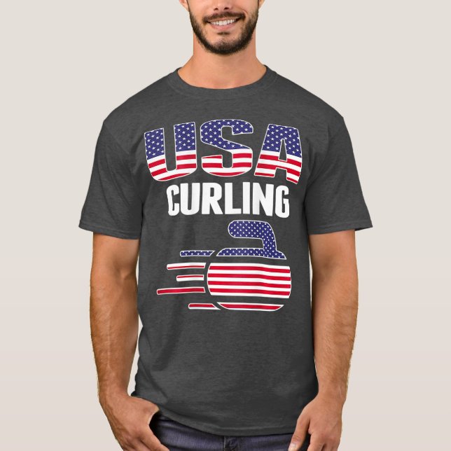 USA Team Curling Rock Jersey American Flag Sport T-Shirt (Front)